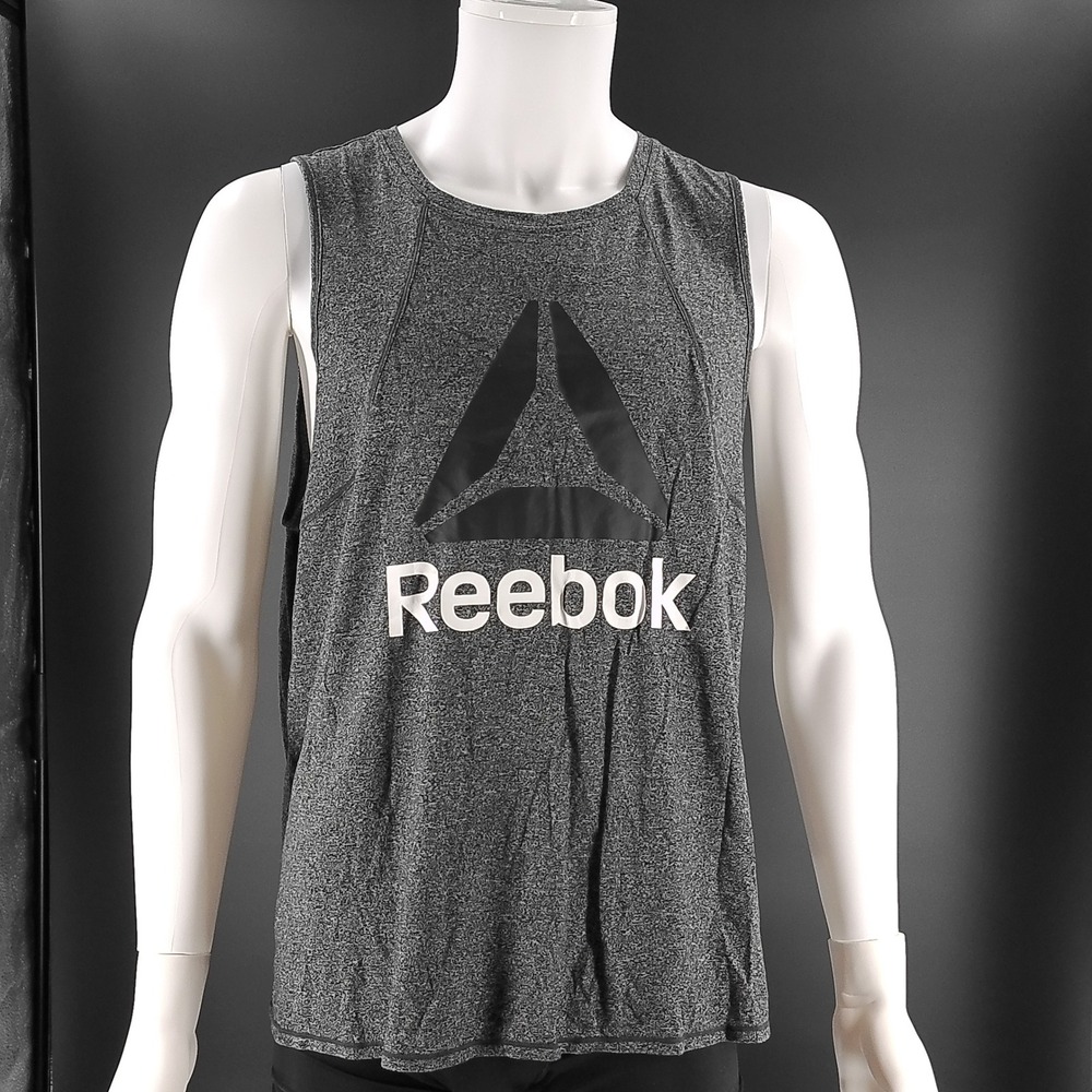 Reebok Mens Training Tank Top Gray Heathered Graphic Logo Muscle Tee XXL New